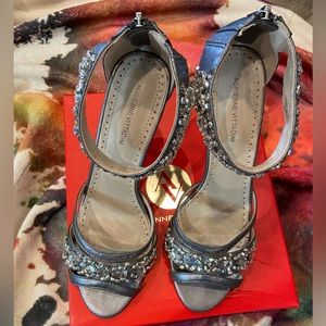 Adrienne Vittadini Gabrielle Pewter Metallic Suede Ankle Strap, size 8 1/2